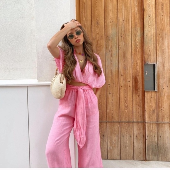 Zara Linen Pants Pink - Picture 6 of 9